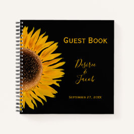 Elegant Wedding Rustic Yellow Black Sunflower Notitieboek