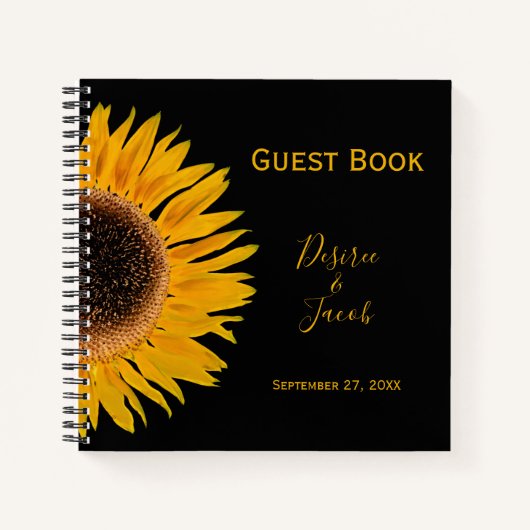 Elegant Wedding Rustic Yellow Black Sunflower Notitieboek (Voorkant)