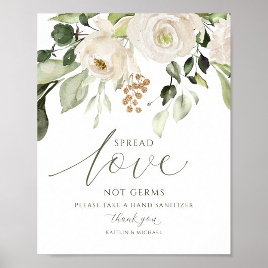 Elegant Wedding Sanitizer Covid19 Sign Greenery Poster (Voorkant)