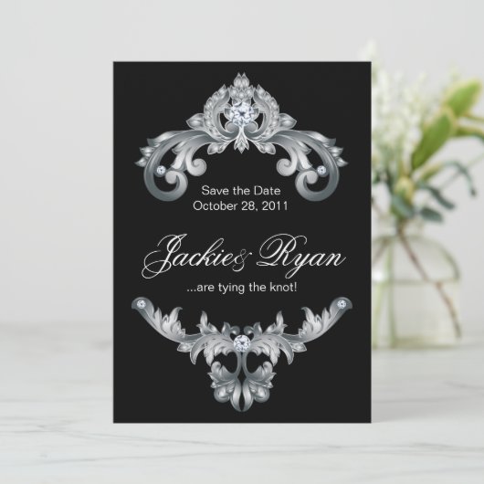 Elegant Wedding Save the Date Black White (Staand voorkant)