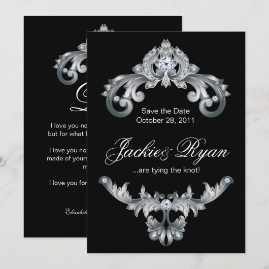 Elegant Wedding Save the Date Black White (Voorkant / Achterkant)