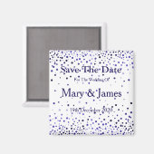 Elegant Wedding Save the Date Blue Glitter Sparkle Magneet (Voorkant / Achterkant)