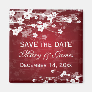 Elegant Wedding Save the Date Cherry Blossom Red Magneet