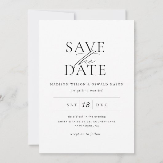 Elegant Wedding Save the Date Classic Kaart (Voorkant)