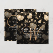 Elegant Wedding Save the Date Glitter Hearts Gold (Voorkant / Achterkant)
