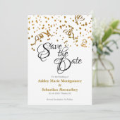 Elegant Wedding Save the Date Gold Confetti Kaart (Staand voorkant)