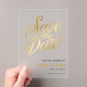 Elegant Wedding Save the Date Gold Text Frosted Acryl Uitnodigingen (Insitu (Draagbaar))