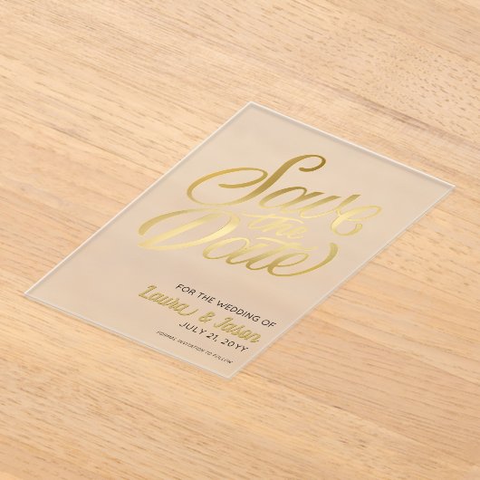 Elegant Wedding Save the Date Gold Text Frosted Acryl Uitnodigingen (Laagn)