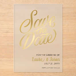 Elegant Wedding Save the Date Gold Text Frosted Acryl Uitnodigingen