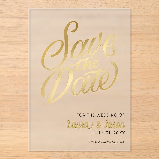 Elegant Wedding Save the Date Gold Text Frosted Acryl Uitnodigingen (Voorkant)