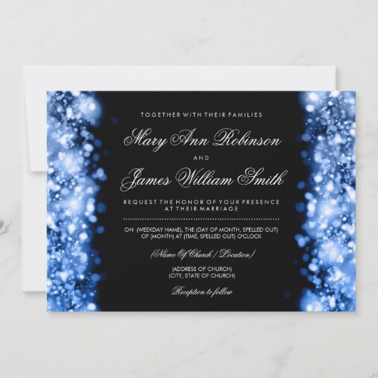 Elegant Wedding Save the Date Lights Blue Kaart (Voorkant)