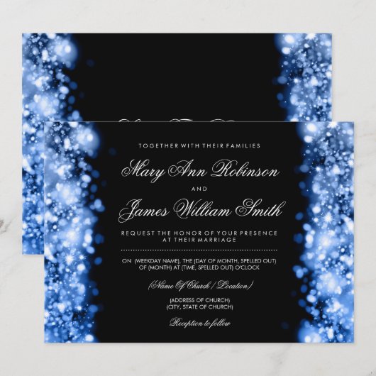 Elegant Wedding Save the Date Lights Blue Kaart (Voorkant / Achterkant)