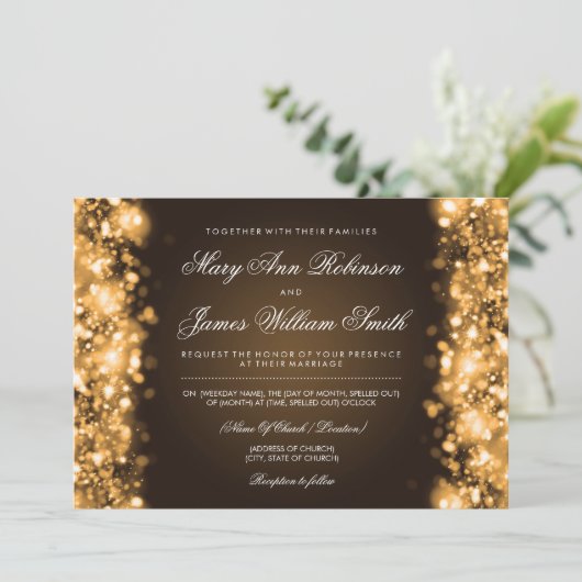 Elegant Wedding Save the Date Lights Gold (Staand voorkant)
