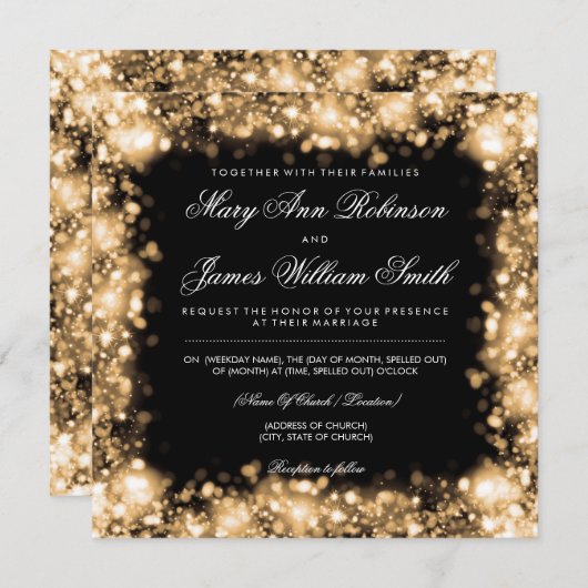 Elegant Wedding Save the Date Lights Gold (Voorkant / Achterkant)