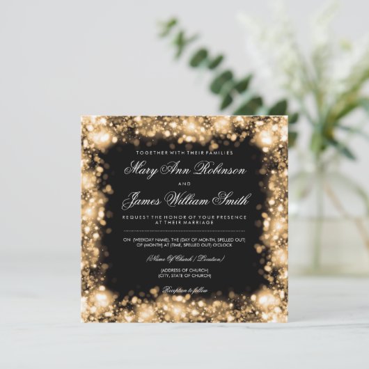Elegant Wedding Save the Date Lights Gold (Staand voorkant)