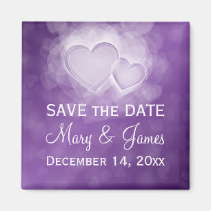 Elegant Wedding "Save the Date" Modern Hearts Purp Magneet