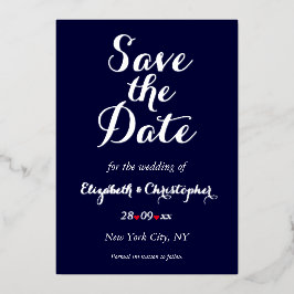 Elegant Wedding Save the Date Navy Blue Silver Folie Uitnodiging