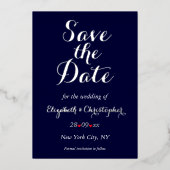 Elegant Wedding Save the Date Navy Blue Silver Folie Uitnodiging (Voorkant)