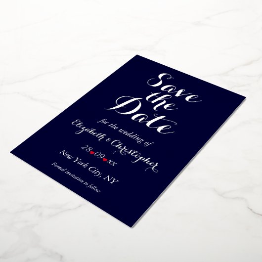 Elegant Wedding Save the Date Navy Blue Silver Folie Uitnodiging (Gedraaid)