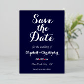 Elegant Wedding Save the Date Navy Blue Silver Folie Uitnodiging (Staand Voorkant)