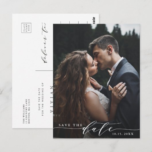 Elegant Wedding Save the Date Photo Briefkaart (Voorkant / Achterkant)