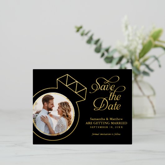 Elegant Wedding Save the Date Photo Folie Uitnodiging Briefkaart (Staand Voorkant)