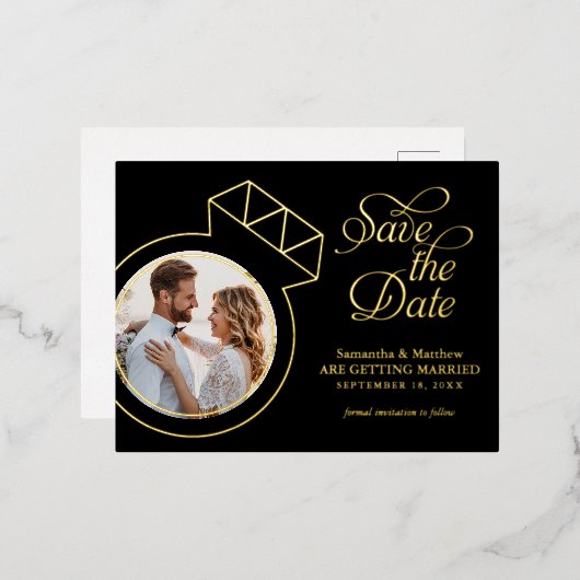 Elegant Wedding Save the Date Photo Folie Uitnodiging Briefkaart (Voorkant / Achterkant)