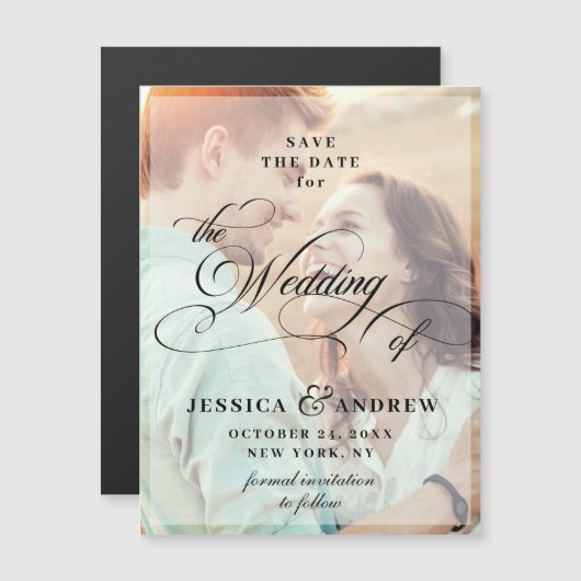 Elegant Wedding Save the Date PHOTO Magnetic Kaart (Voorkant / Achterkant)