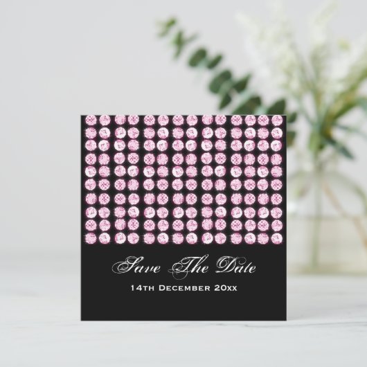 Elegant Wedding Save the Date Pink Diamonds (Staand voorkant)