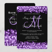 Elegant Wedding Save the Date Sparkles Paars (Voorkant / Achterkant)