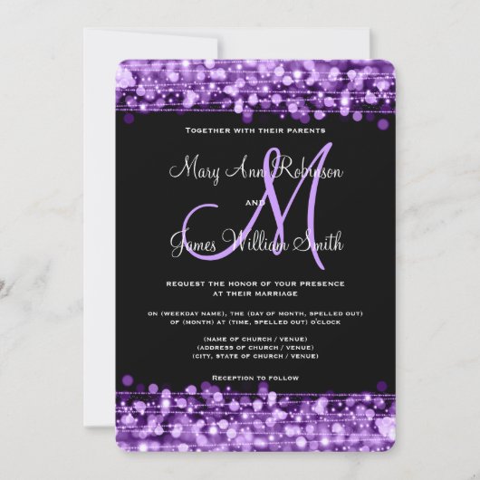 Elegant Wedding Save the Date Sparkles Paars (Voorkant)