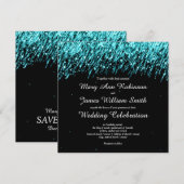 Elegant Wedding Save the Date Stars Turquoise (Voorkant / Achterkant)