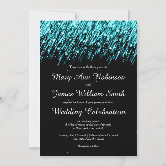 Elegant Wedding Save the Date Stars Turquoise (Voorkant)