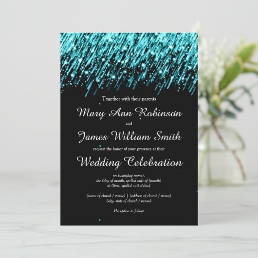 Elegant Wedding Save the Date Stars Turquoise (Staand voorkant)