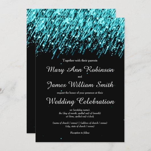 Elegant Wedding Save the Date Stars Turquoise (Voorkant / Achterkant)