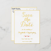Elegant Wedding Save the Date White Faux Gold Folie Uitnodiging Briefkaart (Voorkant / Achterkant)