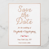Elegant Wedding Save the Date White Rose Gold Folie Uitnodiging Briefkaart (Voorkant)