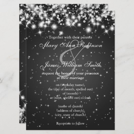 Elegant Wedding Save the Date Winter Sparkle Black (Voorkant / Achterkant)