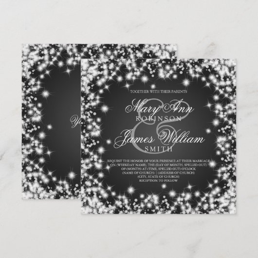 Elegant Wedding Save the Date Winter Sparkle Black (Voorkant / Achterkant)