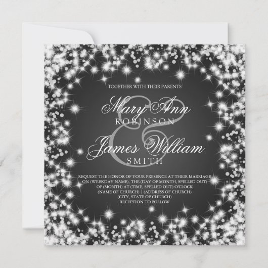 Elegant Wedding Save the Date Winter Sparkle Black (Voorkant)