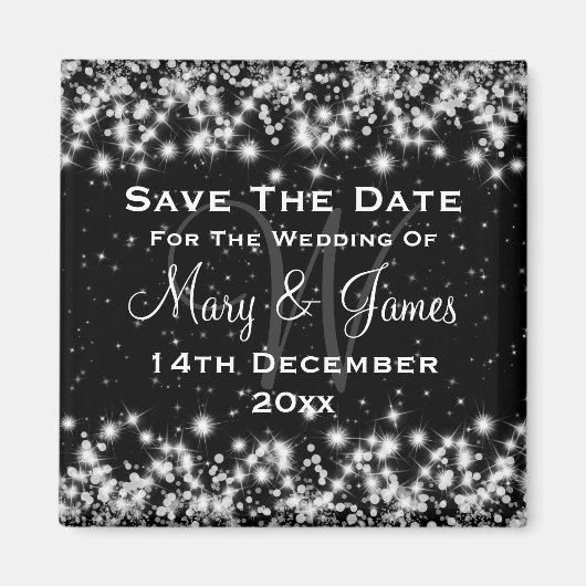 Elegant Wedding Save the Date Winter Sparkle Black Magneet (Voorkant)