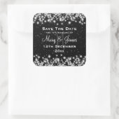 Elegant Wedding Save the Date Winter Sparkle Black Vierkante Sticker (Tas)