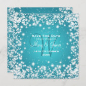 Elegant Wedding Save the Date Winter Sparkle Blue (Voorkant / Achterkant)
