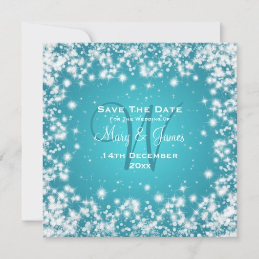 Elegant Wedding Save the Date Winter Sparkle Blue (Voorkant)