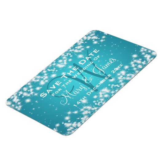 Elegant Wedding Save the Date Winter Sparkle Blue Magneet (Linkerzijde)