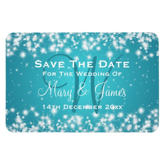 Elegant Wedding Save the Date Winter Sparkle Blue Magneet (Horizontaal)