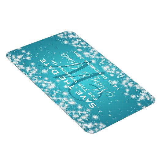 Elegant Wedding Save the Date Winter Sparkle Blue Magneet (Rechterzijde)