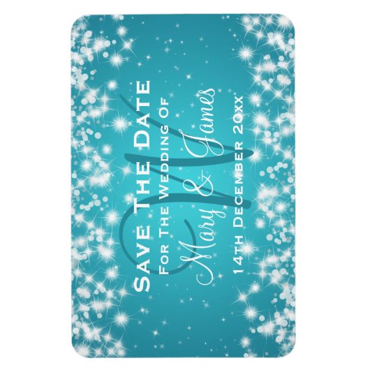 Elegant Wedding Save the Date Winter Sparkle Blue Magneet (Verticaal)