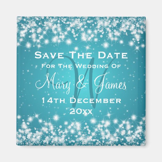 Elegant Wedding Save the Date Winter Sparkle Blue Magneet (Voorkant)