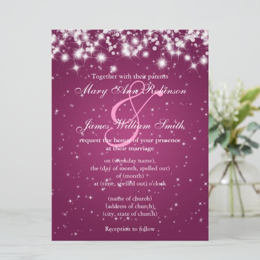 Elegant Wedding Save the Date Winter Sparkle Pink (Staand voorkant)
